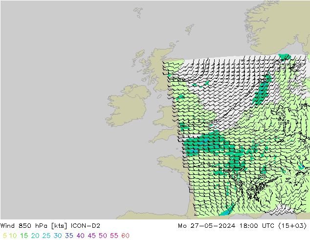 Vento 850 hPa ICON-D2 Seg 27.05.2024 18 UTC