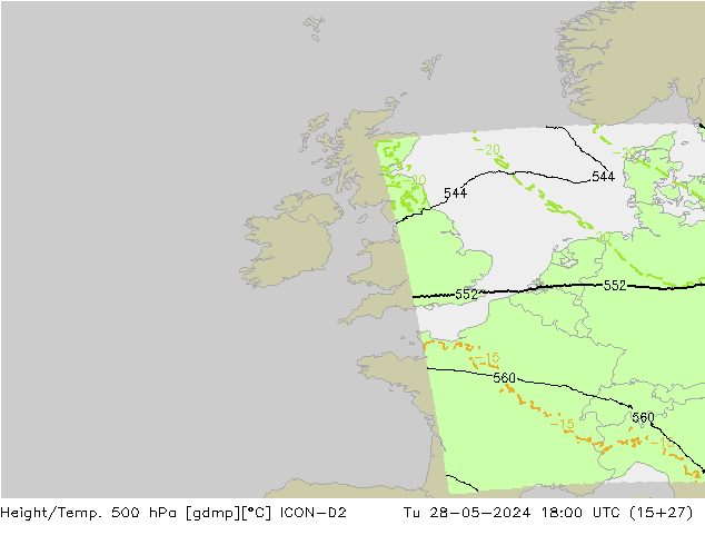 Height/Temp. 500 hPa ICON-D2 Tu 28.05.2024 18 UTC