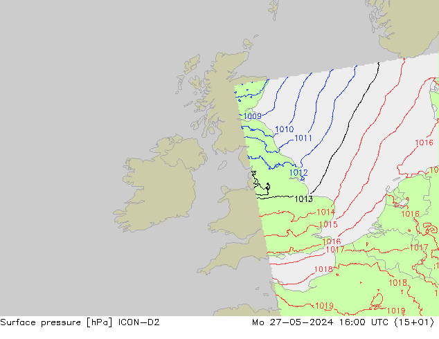 Surface pressure ICON-D2 Mo 27.05.2024 16 UTC