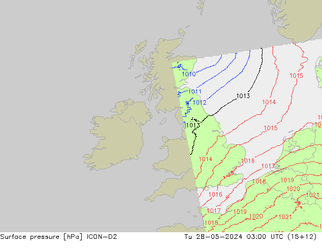 Surface pressure ICON-D2 Tu 28.05.2024 03 UTC