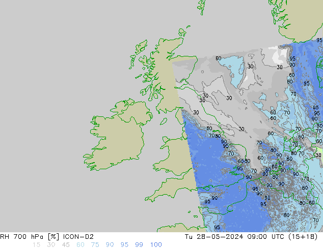 RH 700 hPa ICON-D2 Út 28.05.2024 09 UTC