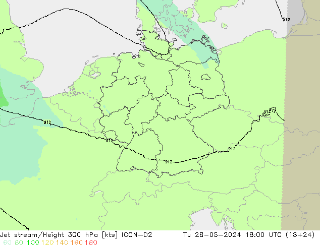 Corriente en chorro ICON-D2 mar 28.05.2024 18 UTC