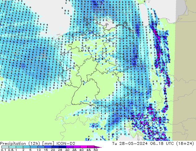 Precipitazione (12h) ICON-D2 mar 28.05.2024 18 UTC