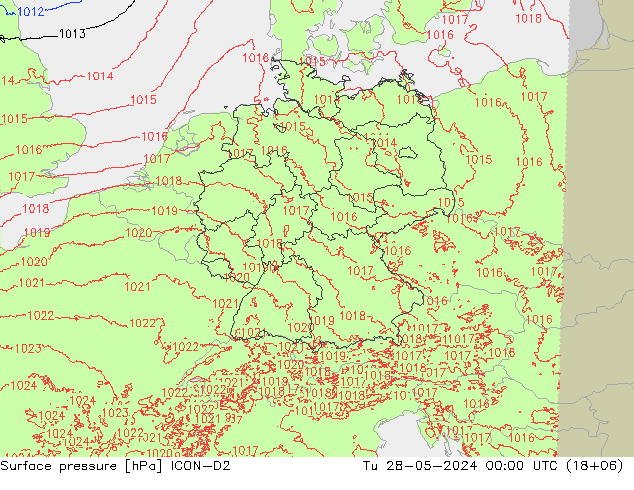 pression de l'air ICON-D2 mar 28.05.2024 00 UTC