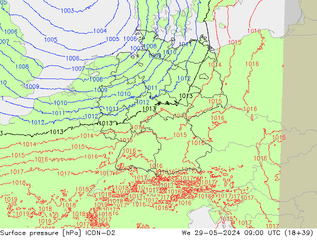 приземное давление ICON-D2 ср 29.05.2024 09 UTC