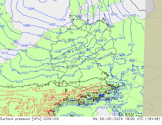 Luchtdruk (Grond) ICON-D2 wo 29.05.2024 18 UTC