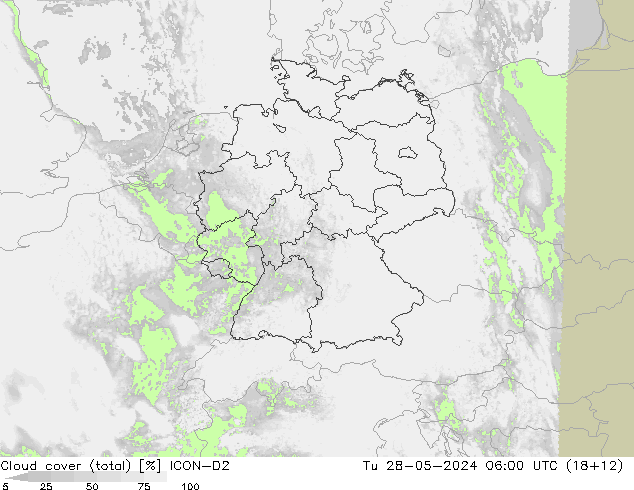 Wolken (gesamt) ICON-D2 Di 28.05.2024 06 UTC