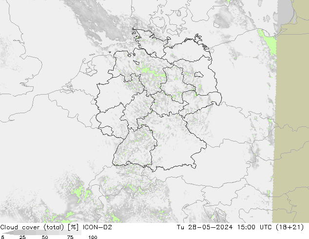 Wolken (gesamt) ICON-D2 Di 28.05.2024 15 UTC