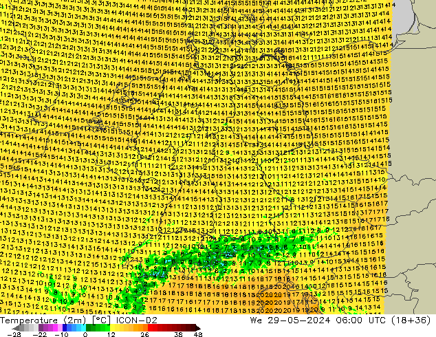 Sıcaklık Haritası (2m) ICON-D2 Çar 29.05.2024 06 UTC