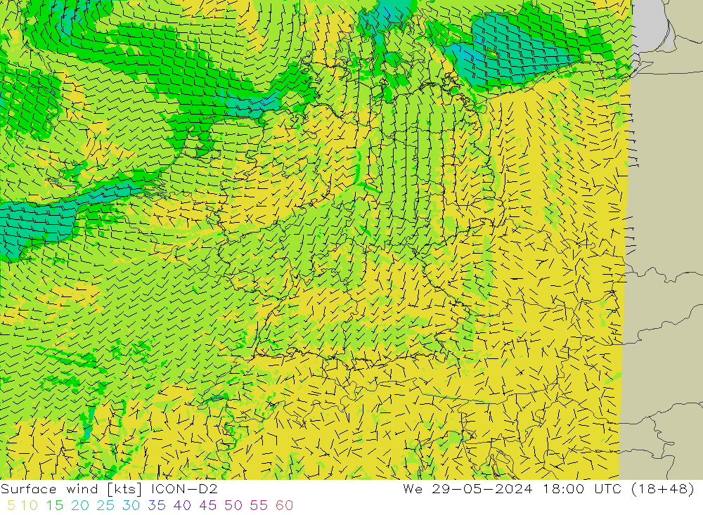 Surface wind ICON-D2 St 29.05.2024 18 UTC