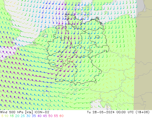 Wind 500 hPa ICON-D2 Tu 28.05.2024 00 UTC