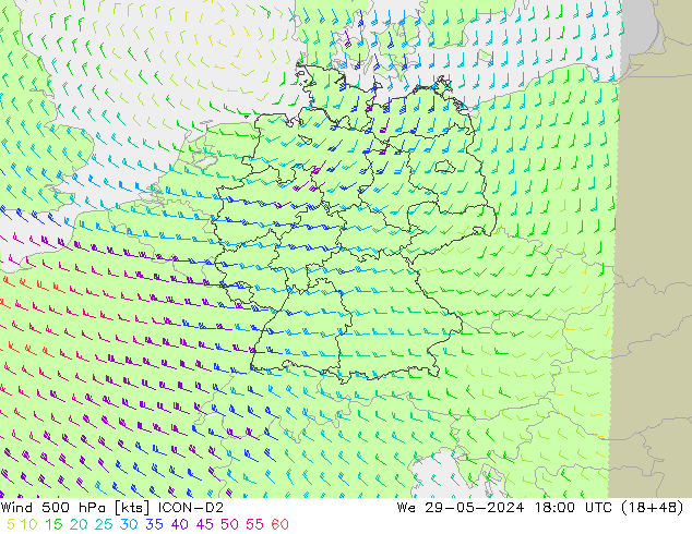 Wind 500 hPa ICON-D2 We 29.05.2024 18 UTC