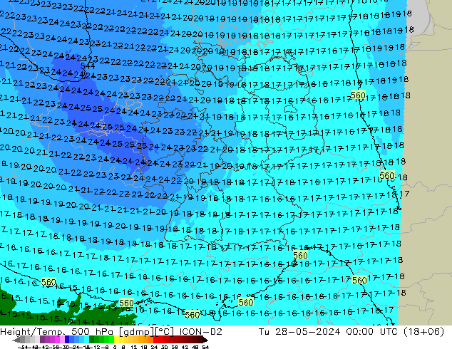 Height/Temp. 500 hPa ICON-D2 mar 28.05.2024 00 UTC