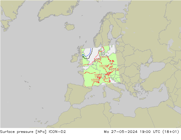 Luchtdruk (Grond) ICON-D2 ma 27.05.2024 19 UTC