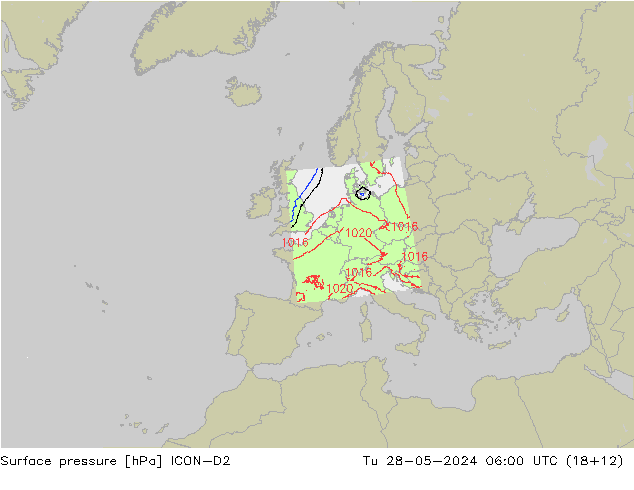 Atmosférický tlak ICON-D2 Út 28.05.2024 06 UTC