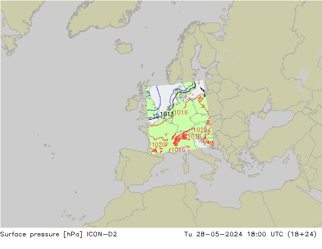 Pressione al suolo ICON-D2 mar 28.05.2024 18 UTC