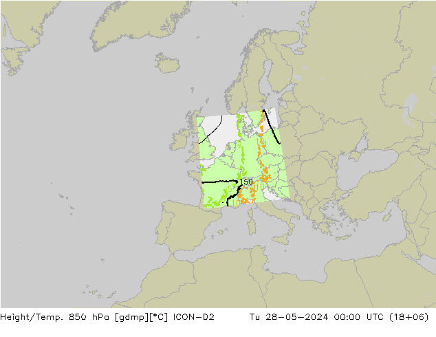 Height/Temp. 850 hPa ICON-D2 Ter 28.05.2024 00 UTC