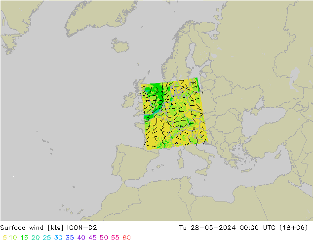 Bodenwind ICON-D2 Di 28.05.2024 00 UTC