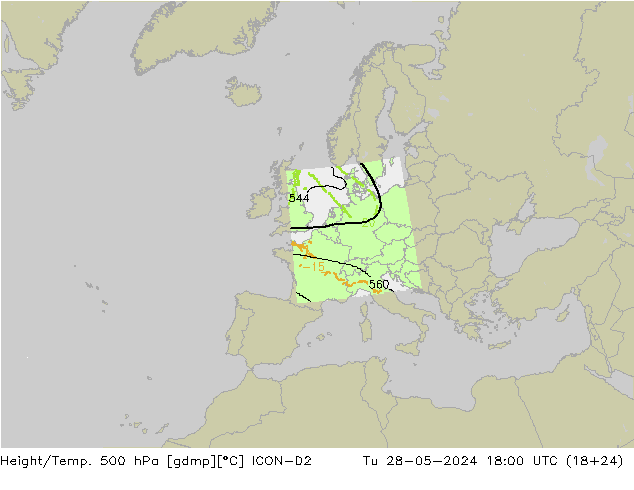 Yükseklik/Sıc. 500 hPa ICON-D2 Sa 28.05.2024 18 UTC