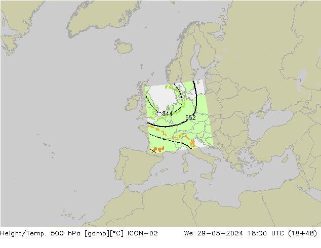 Height/Temp. 500 hPa ICON-D2 We 29.05.2024 18 UTC