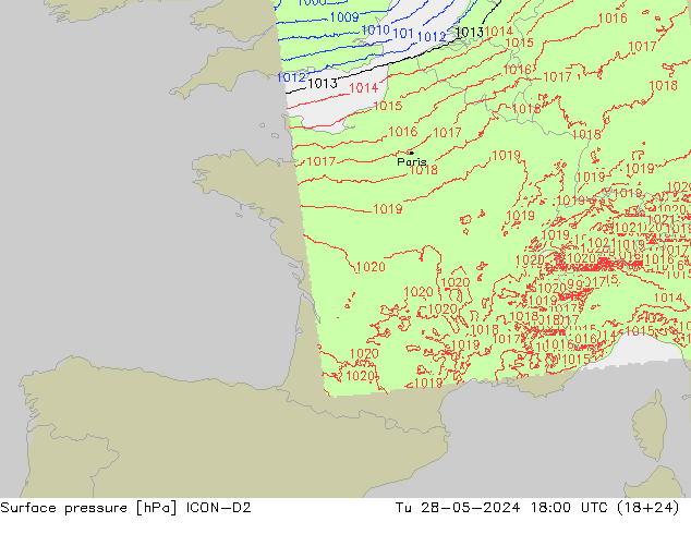 Bodendruck ICON-D2 Di 28.05.2024 18 UTC