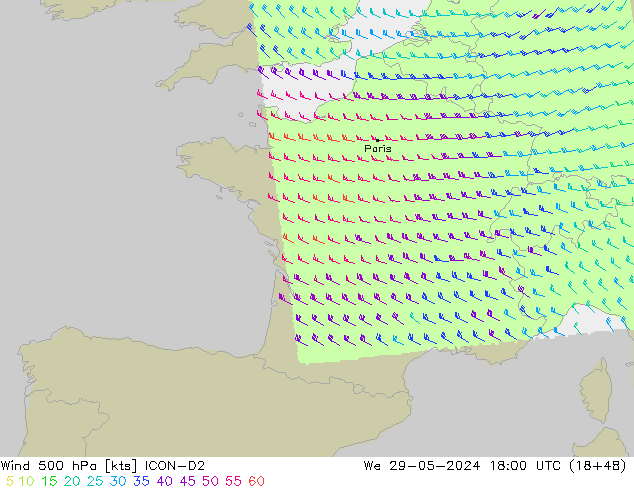 Wind 500 hPa ICON-D2 We 29.05.2024 18 UTC