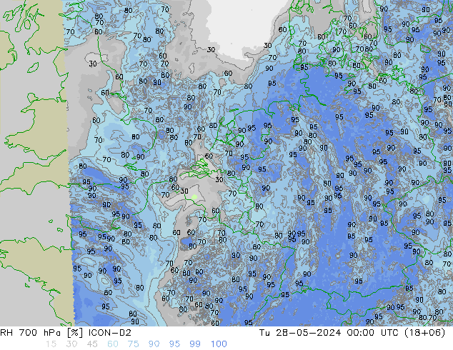 RH 700 hPa ICON-D2  28.05.2024 00 UTC