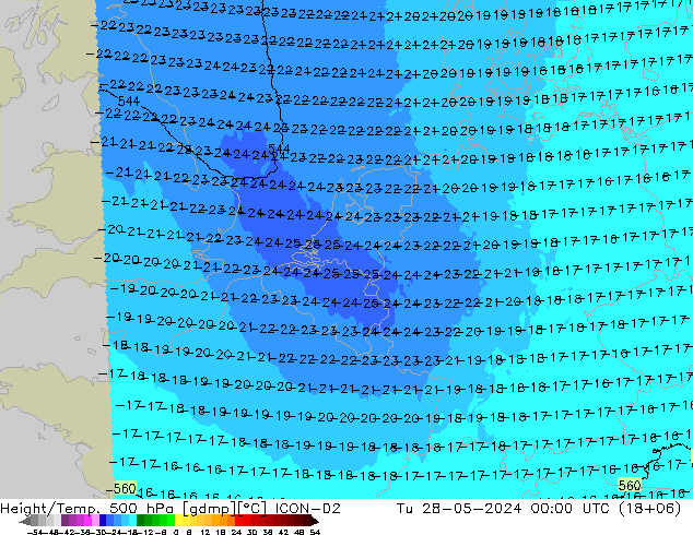 Height/Temp. 500 hPa ICON-D2  28.05.2024 00 UTC