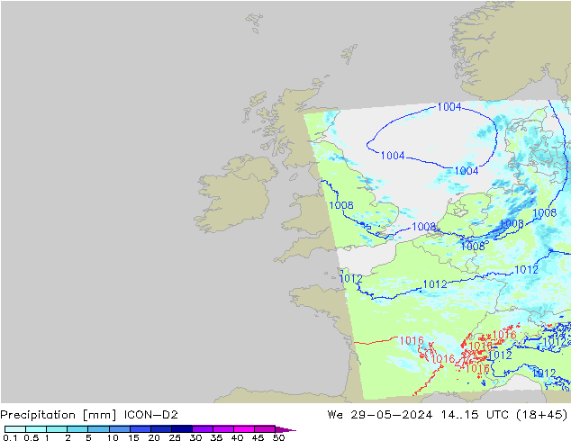 Precipitazione ICON-D2 mer 29.05.2024 15 UTC