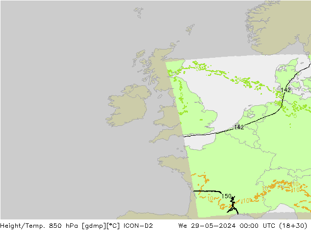 Height/Temp. 850 hPa ICON-D2 We 29.05.2024 00 UTC