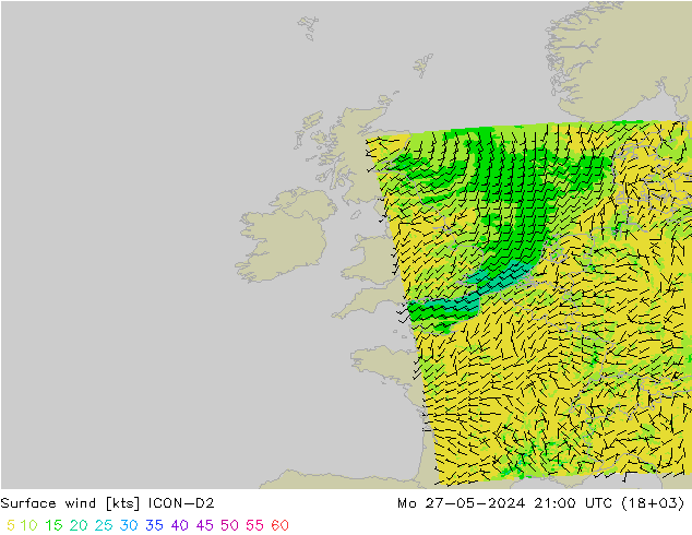 Surface wind ICON-D2 Mo 27.05.2024 21 UTC