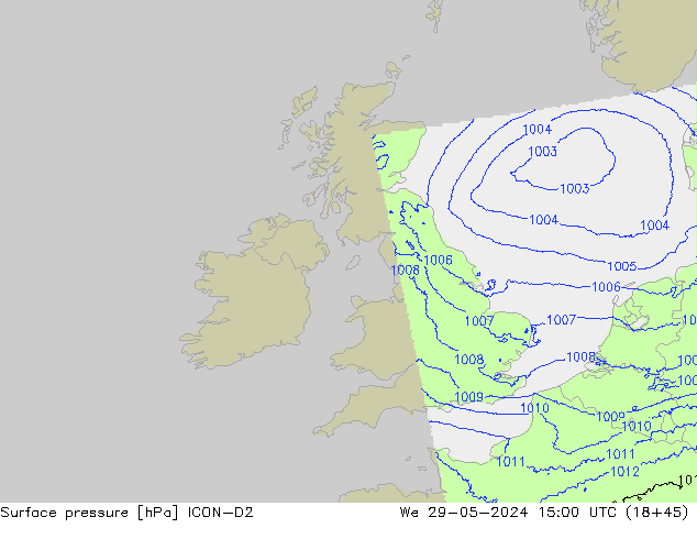 Surface pressure ICON-D2 We 29.05.2024 15 UTC