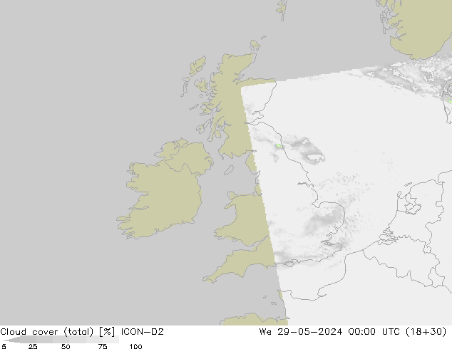 Bulutlar (toplam) ICON-D2 Çar 29.05.2024 00 UTC