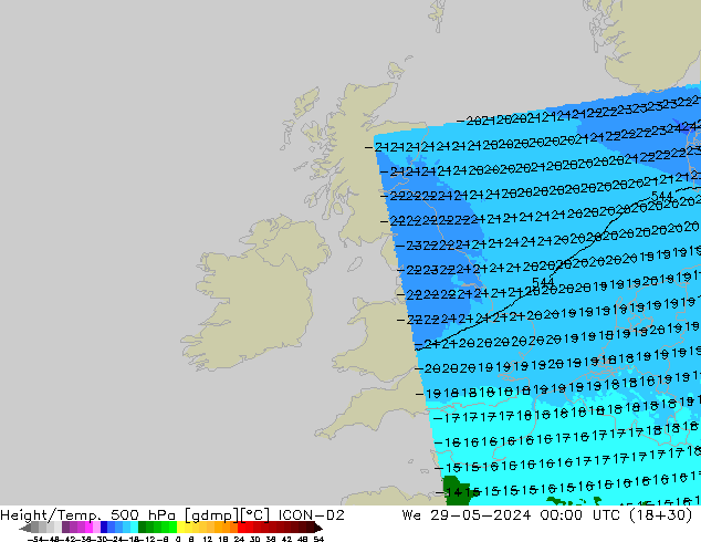 Geop./Temp. 500 hPa ICON-D2 mié 29.05.2024 00 UTC