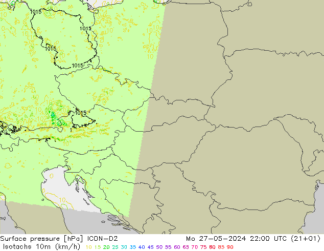 Isotachs (kph) ICON-D2 Seg 27.05.2024 22 UTC