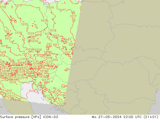 Surface pressure ICON-D2 Mo 27.05.2024 22 UTC