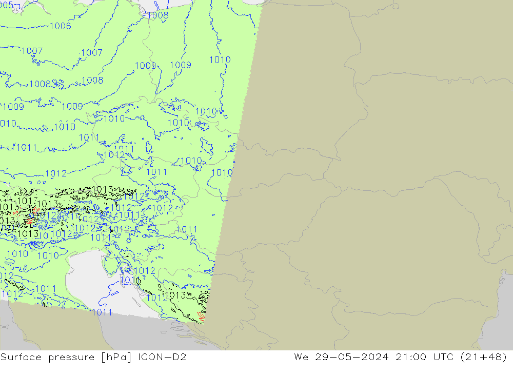 ciśnienie ICON-D2 śro. 29.05.2024 21 UTC