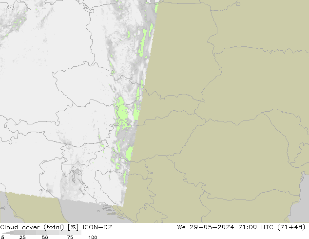 Bulutlar (toplam) ICON-D2 Çar 29.05.2024 21 UTC