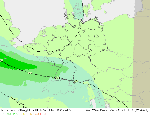 高速氣流 ICON-D2 星期三 29.05.2024 21 UTC