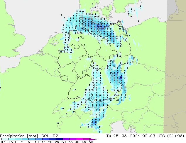 Precipitation ICON-D2 Tu 28.05.2024 03 UTC