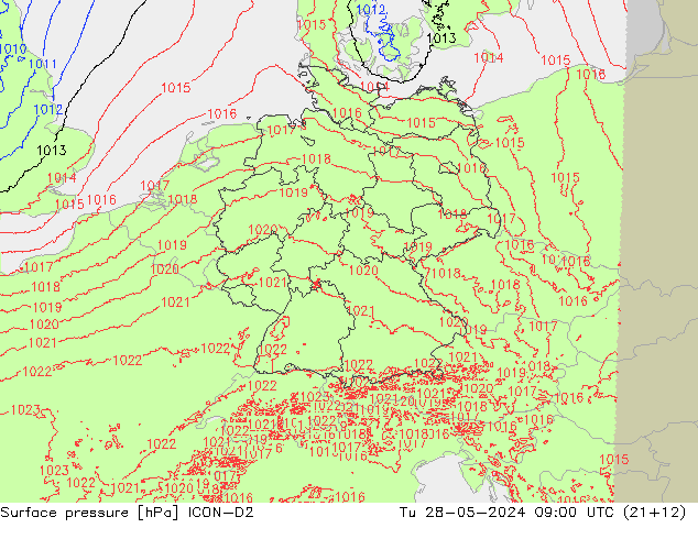 Luchtdruk (Grond) ICON-D2 di 28.05.2024 09 UTC