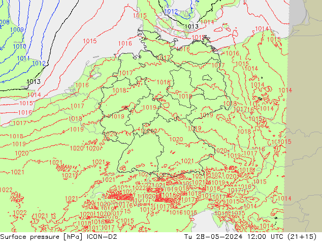 Yer basıncı ICON-D2 Sa 28.05.2024 12 UTC