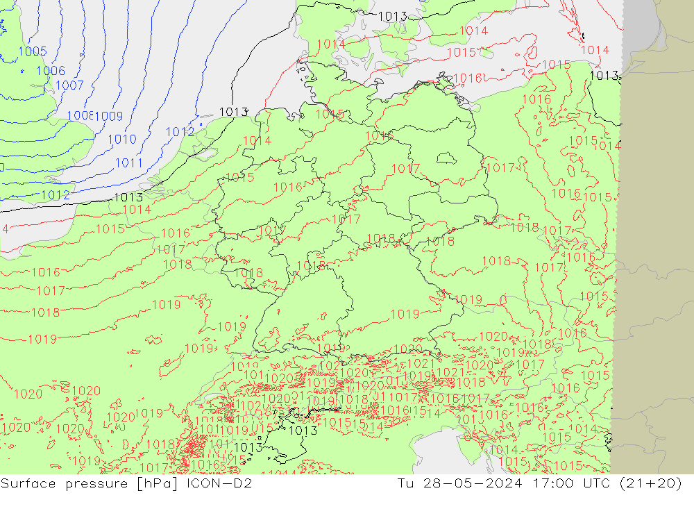 Bodendruck ICON-D2 Di 28.05.2024 17 UTC