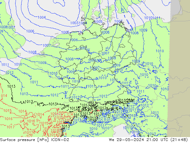 pressão do solo ICON-D2 Qua 29.05.2024 21 UTC