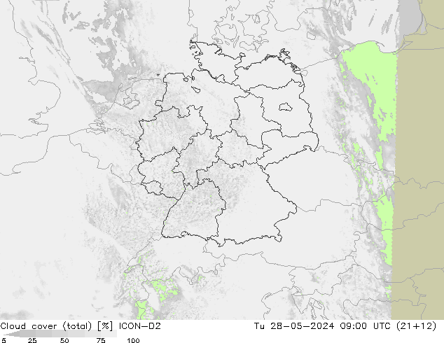 Wolken (gesamt) ICON-D2 Di 28.05.2024 09 UTC