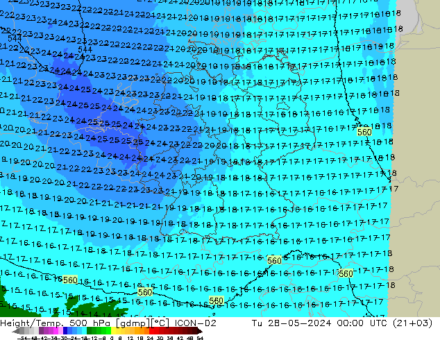 Height/Temp. 500 hPa ICON-D2 mar 28.05.2024 00 UTC