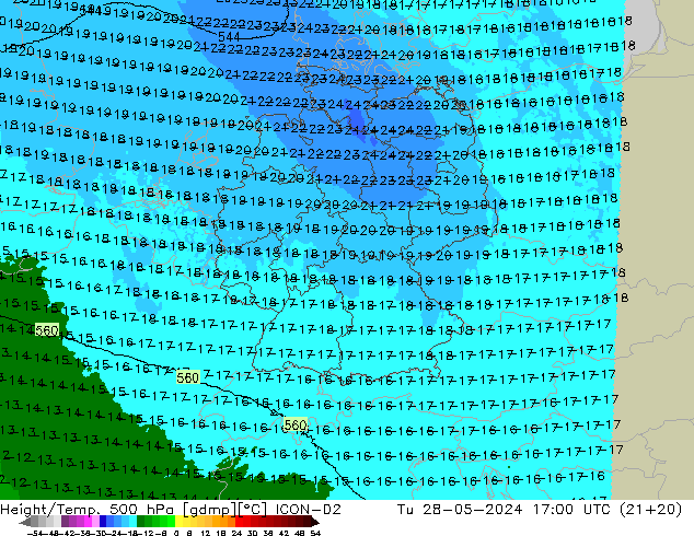 Geop./Temp. 500 hPa ICON-D2 mar 28.05.2024 17 UTC