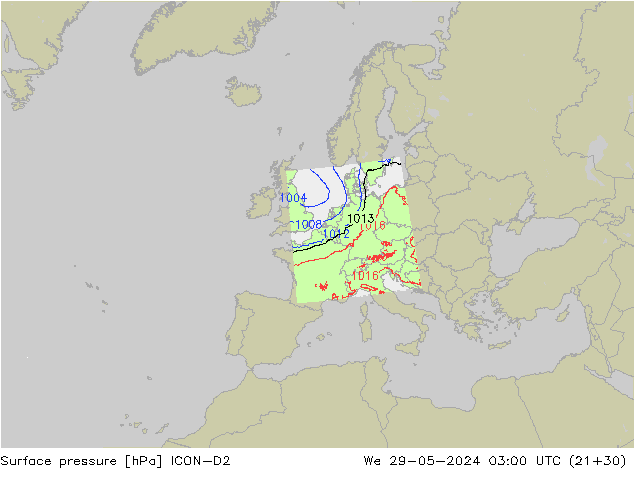 地面气压 ICON-D2 星期三 29.05.2024 03 UTC
