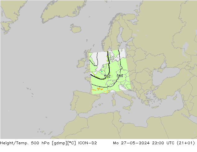 Hoogte/Temp. 500 hPa ICON-D2 ma 27.05.2024 22 UTC