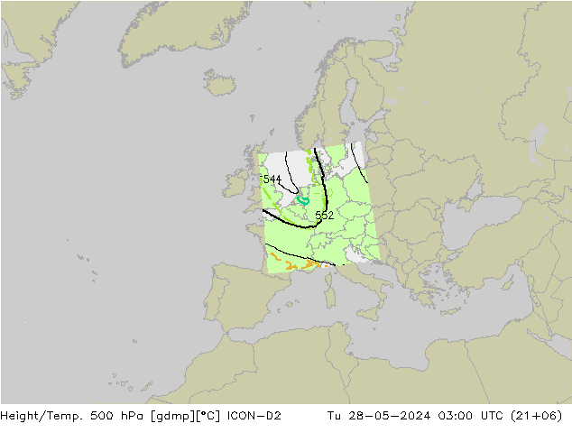 Height/Temp. 500 hPa ICON-D2 Di 28.05.2024 03 UTC